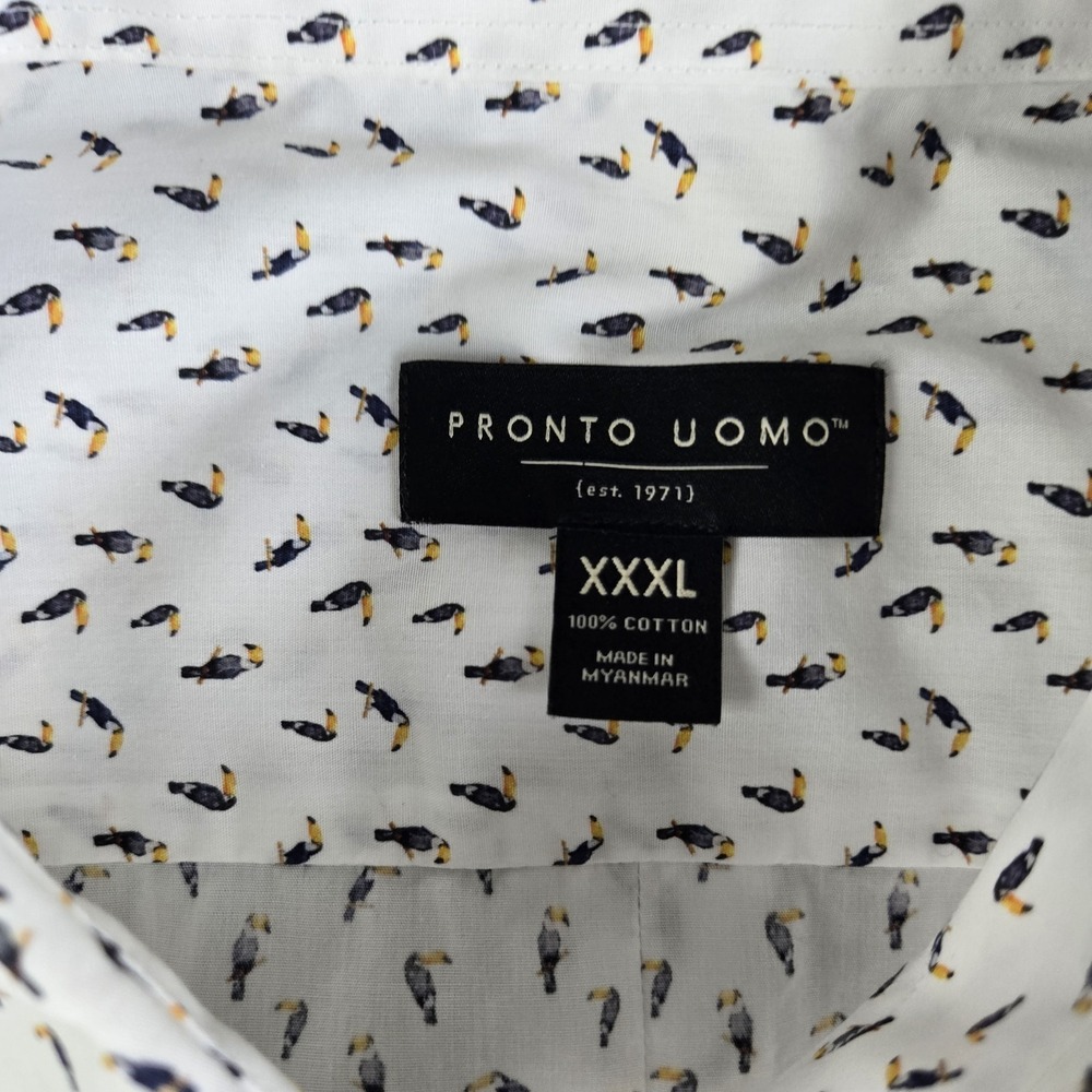 Pronto Uomo Shirt‎ Mens XXL White Toucan Print Short Sleeve Casual Vacation 3XL - Picture 10 of 12